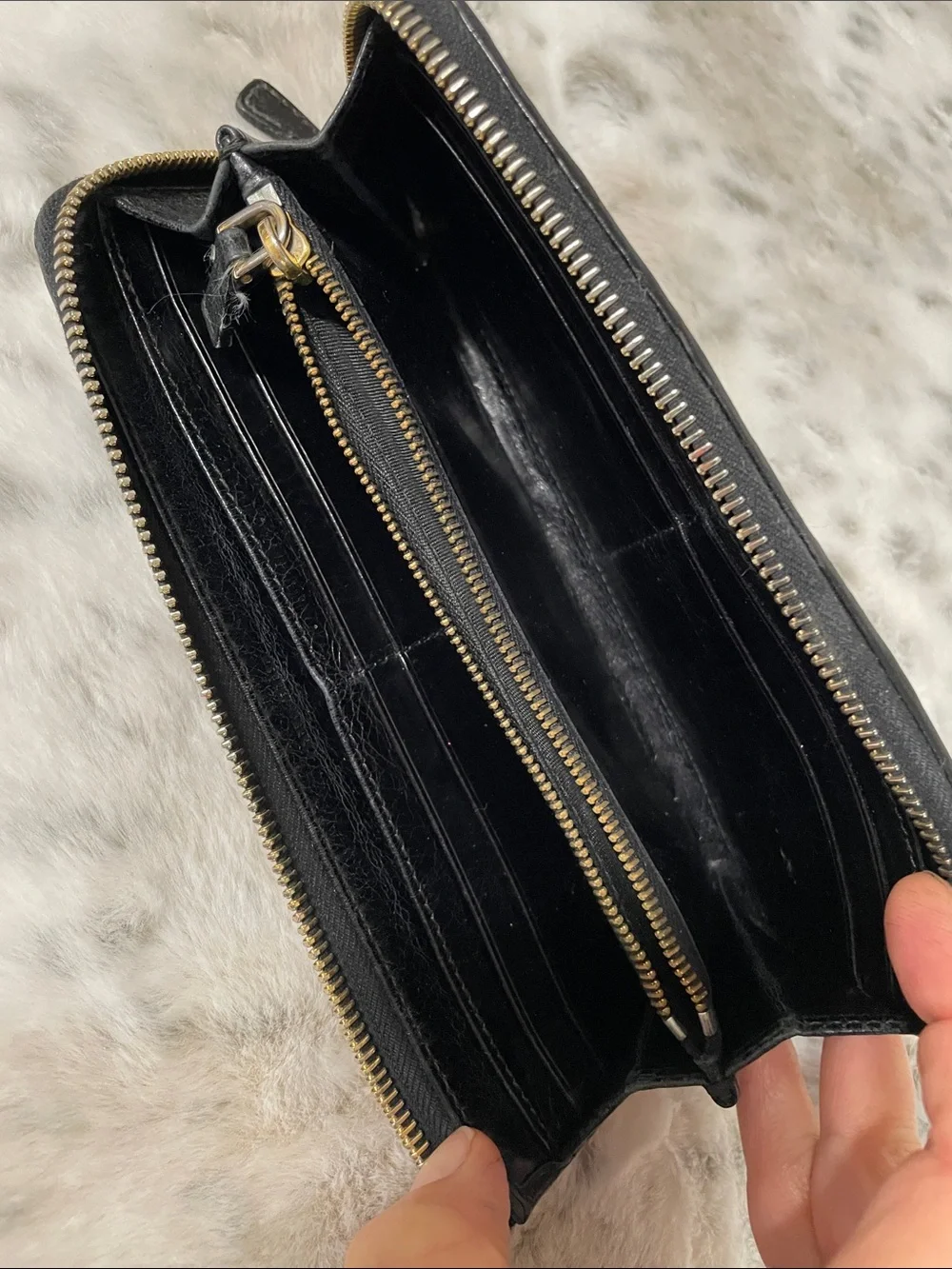 Miu Miu Black Quilted Zip-Around Wallet with Gold Logo